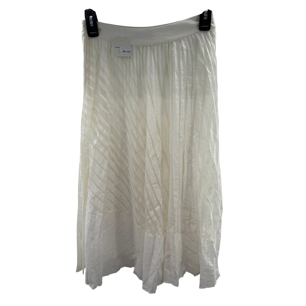 Club Monaco Womens White Sheer‎ Striped Midi Skirt Lined Size 00 New MSRP 148T